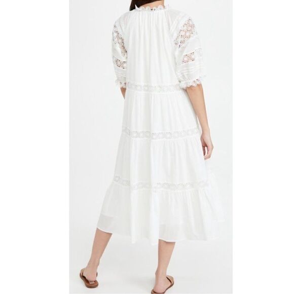 En Saison Women's Tiered Lace Detail Midi Dress White Size Medium 100% Cotton - Picture 2 of 14